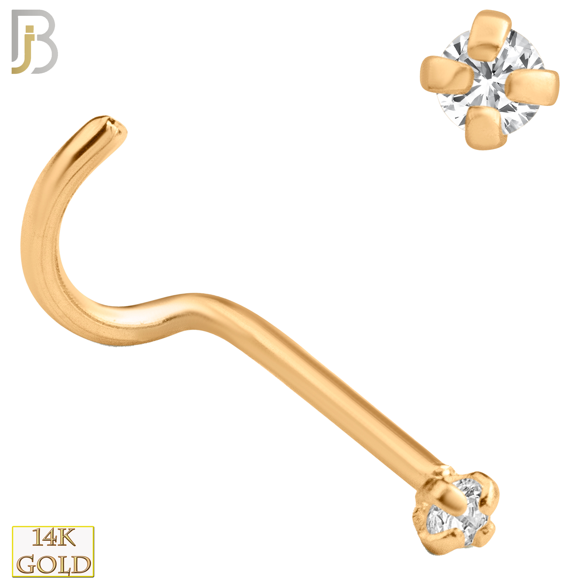 14-NR03L - 14k Solid  Gold Prong Setting  Round Lab Diamond Nose Screw, Cork Screw image