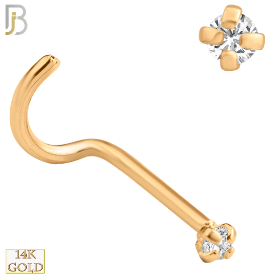 14-NR03L - 14k Solid  Gold Prong Setting  Round Lab Diamond Nose Screw, Cork Screw image