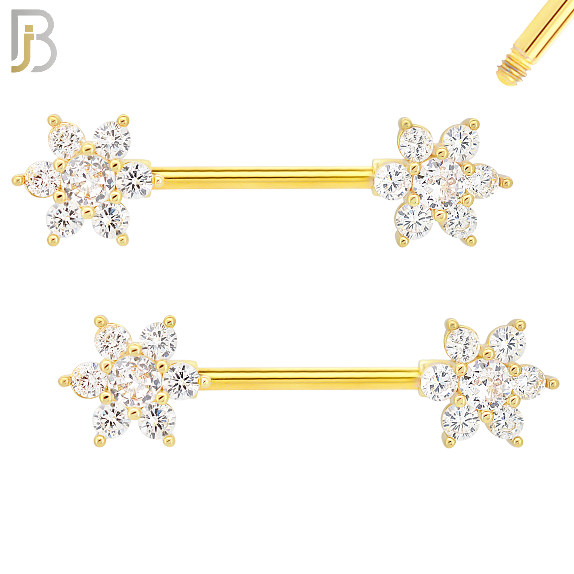 NP52 - 316L Surgical Steel Flower Design with Multi Zircon Nipple Rings Pair image 2