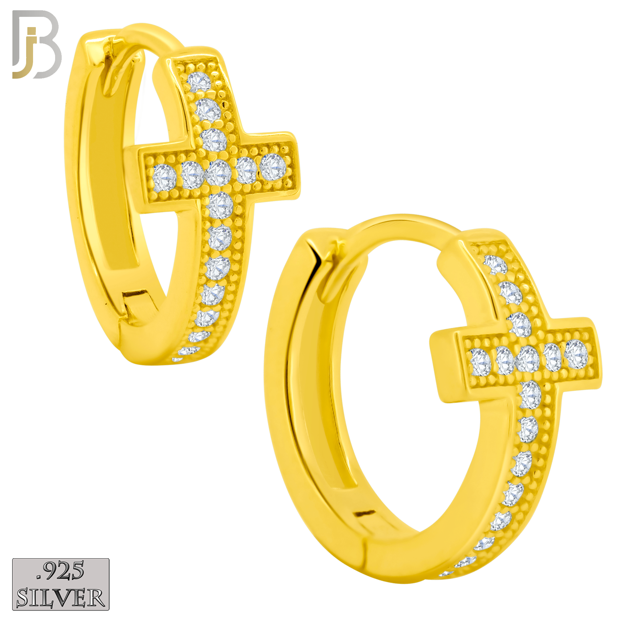 925-ES407 - 925 Sterling Silver CZ Studded Cross Huggies Hoop Earrings image 1