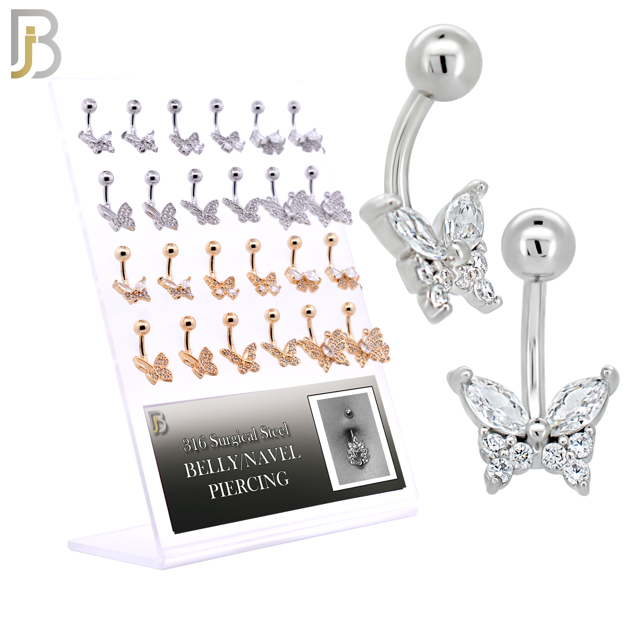 PK-NBMX3SG- 316L Surgical Steel All Butterfly Design Banana Belly Rings - Pack of 24 Pieces image 0