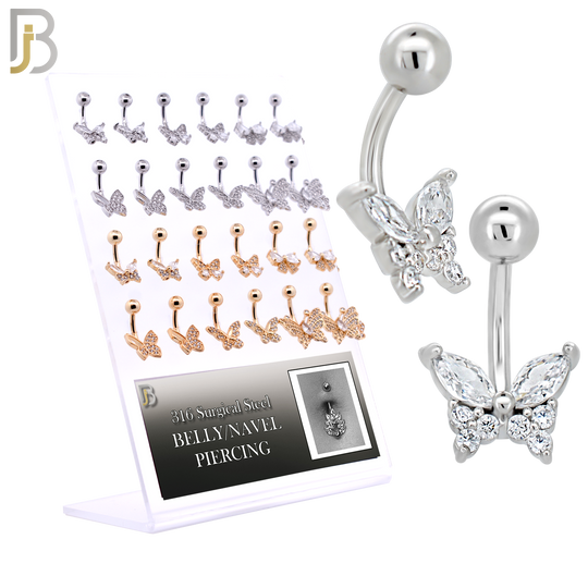 PK-NBMX3SG- 316L Surgical Steel All Butterfly Design Banana Belly Rings - Pack of 24 Pieces image 0