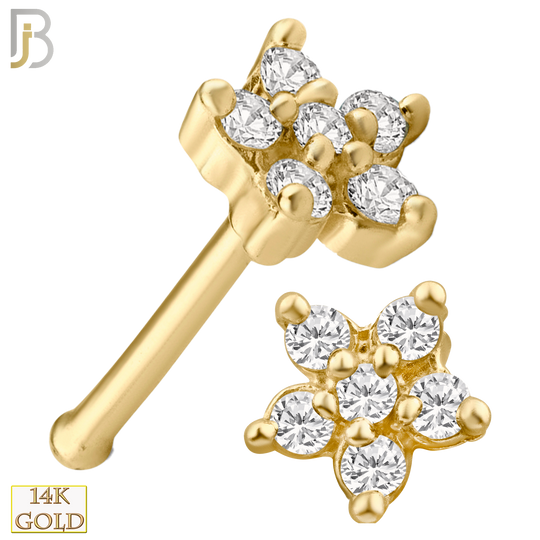 14-NR15B - 14k Solid Gold Star Shaped Flower Design with CZ Nose Bone image 0