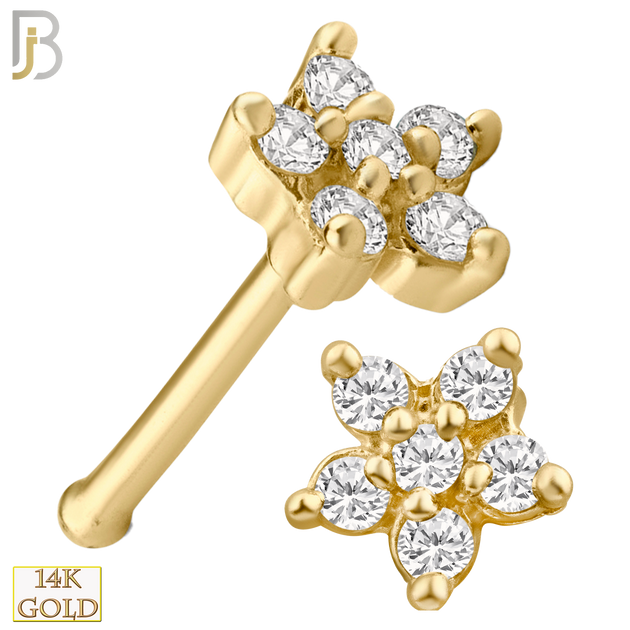 14-NR15B - 14k Solid Gold Star Shaped Flower Design with CZ Nose Bone image 0