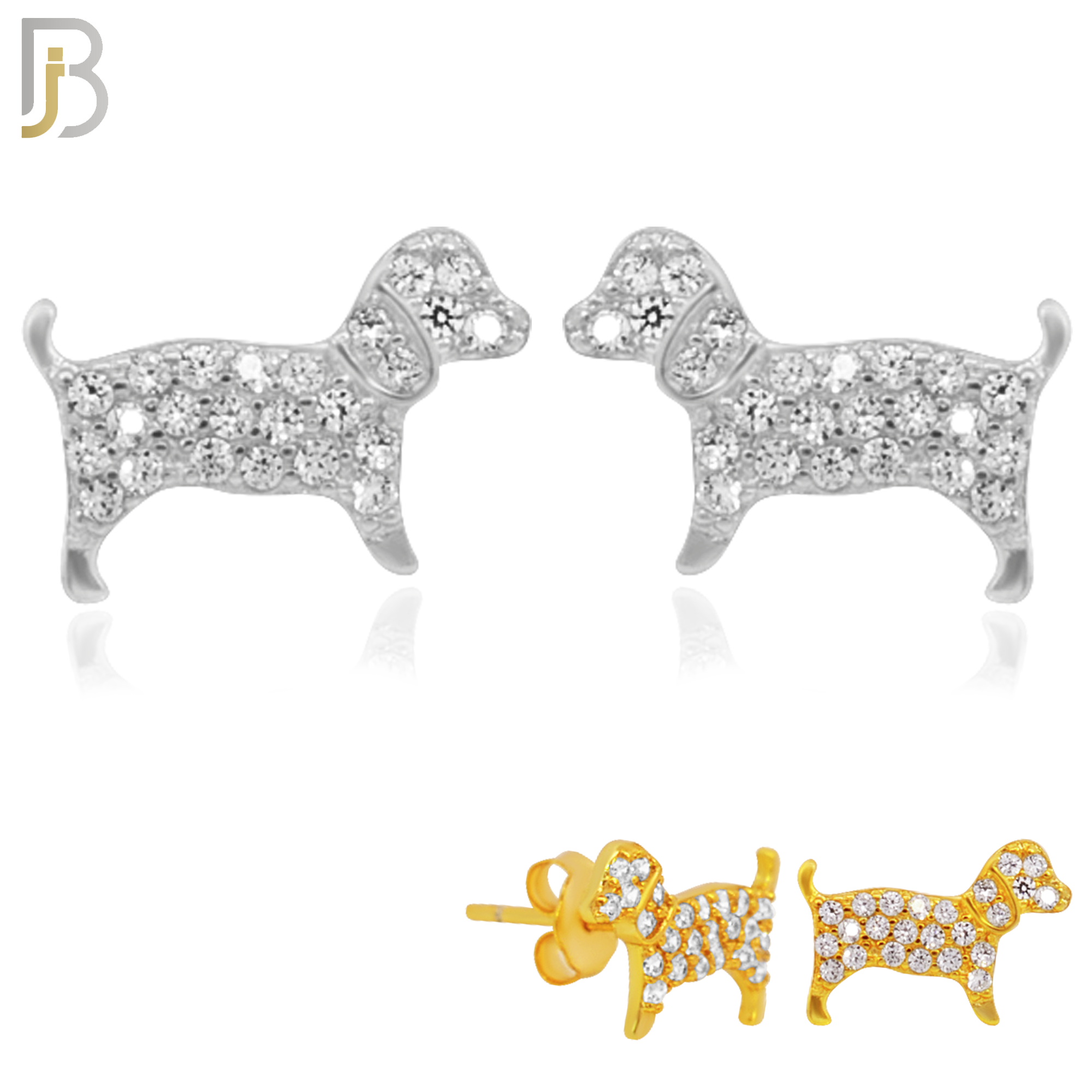925-ES159 - .925 Sterling Silver Dog with Zircon Design Earring Stud image 0