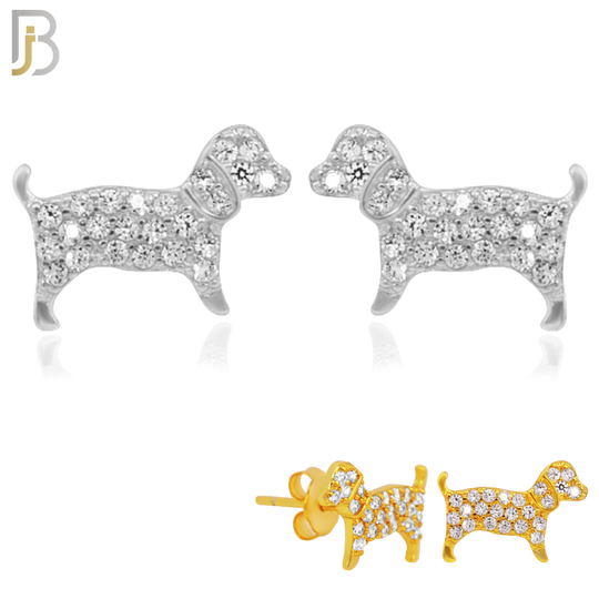 925-ES159 - .925 Sterling Silver Dog with Zircon Design Earring Stud image 0