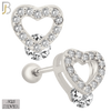 925-ES206 - Screw Ball Back - .925 Sterling Silver Heart Design Earring Stud with Clear Zircon image 1