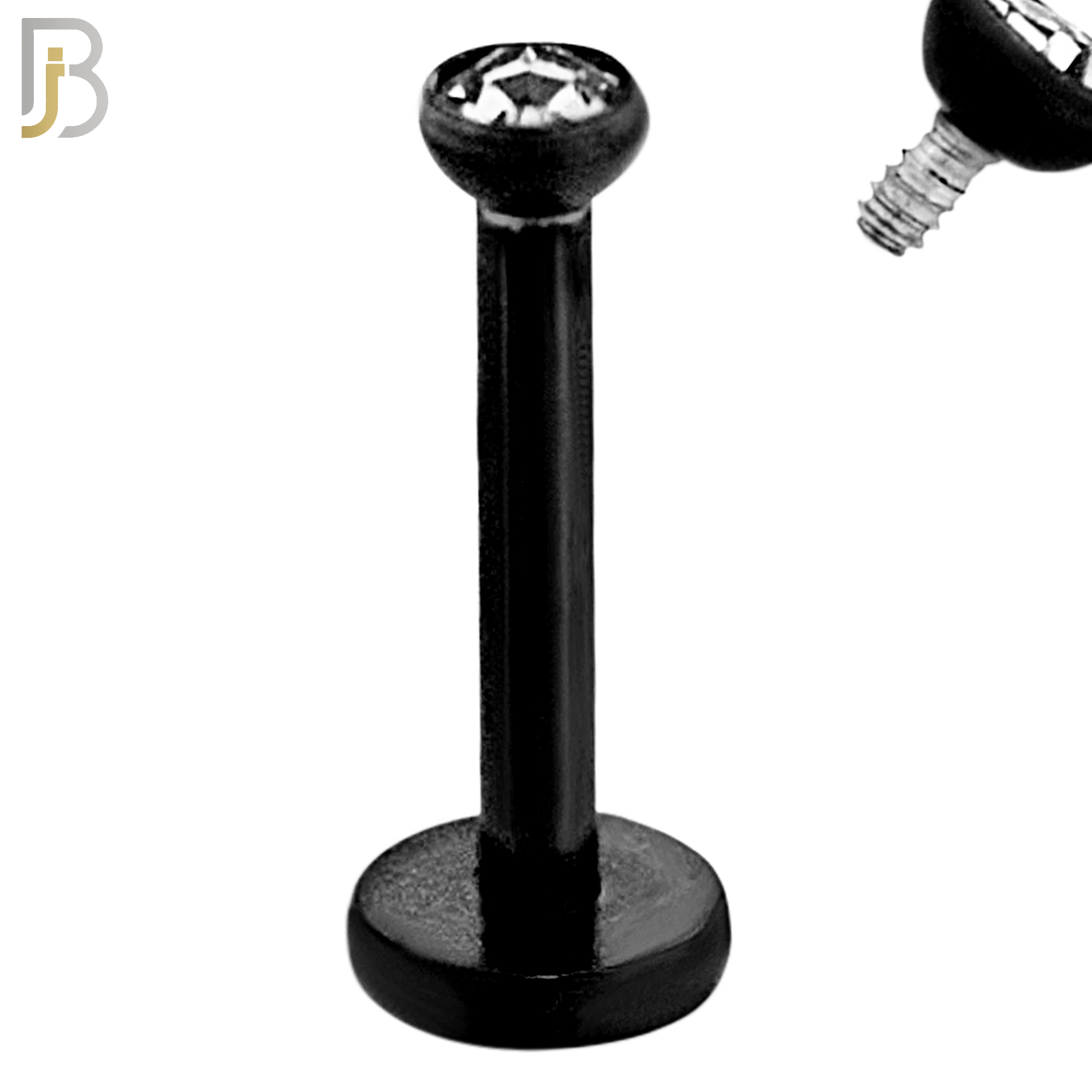 LB07K - 316L Surgical Steel Black Plated Bar Press Fit Zircon Bezel Monroe Labret Screw Internally Threaded  Flat Back (PACK OF 6) image 2