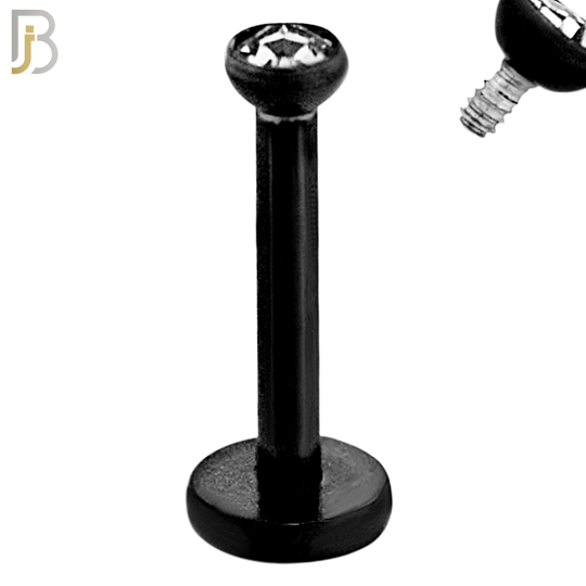 LB07K - 316L Surgical Steel Black Plated Bar Press Fit Zircon Bezel Monroe Labret Screw Internally Threaded  Flat Back (PACK OF 6) image 2