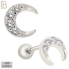 925-ES420 - Screw Ball Back - 925 Sterling Silver 5mm Moon with Multi CZ Stud Earrings image 0
