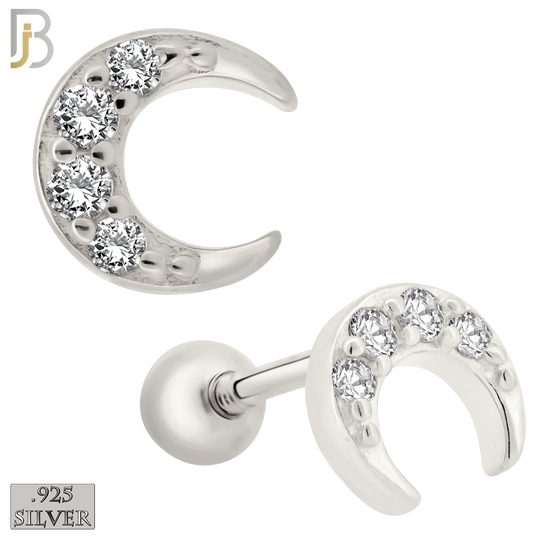925-ES420 - Screw Ball Back - 925 Sterling Silver 5mm Moon with Multi CZ Stud Earrings image 0