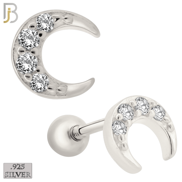 925-ES420 - Screw Ball Back - 925 Sterling Silver 5mm Moon with Multi CZ Stud Earrings image 0