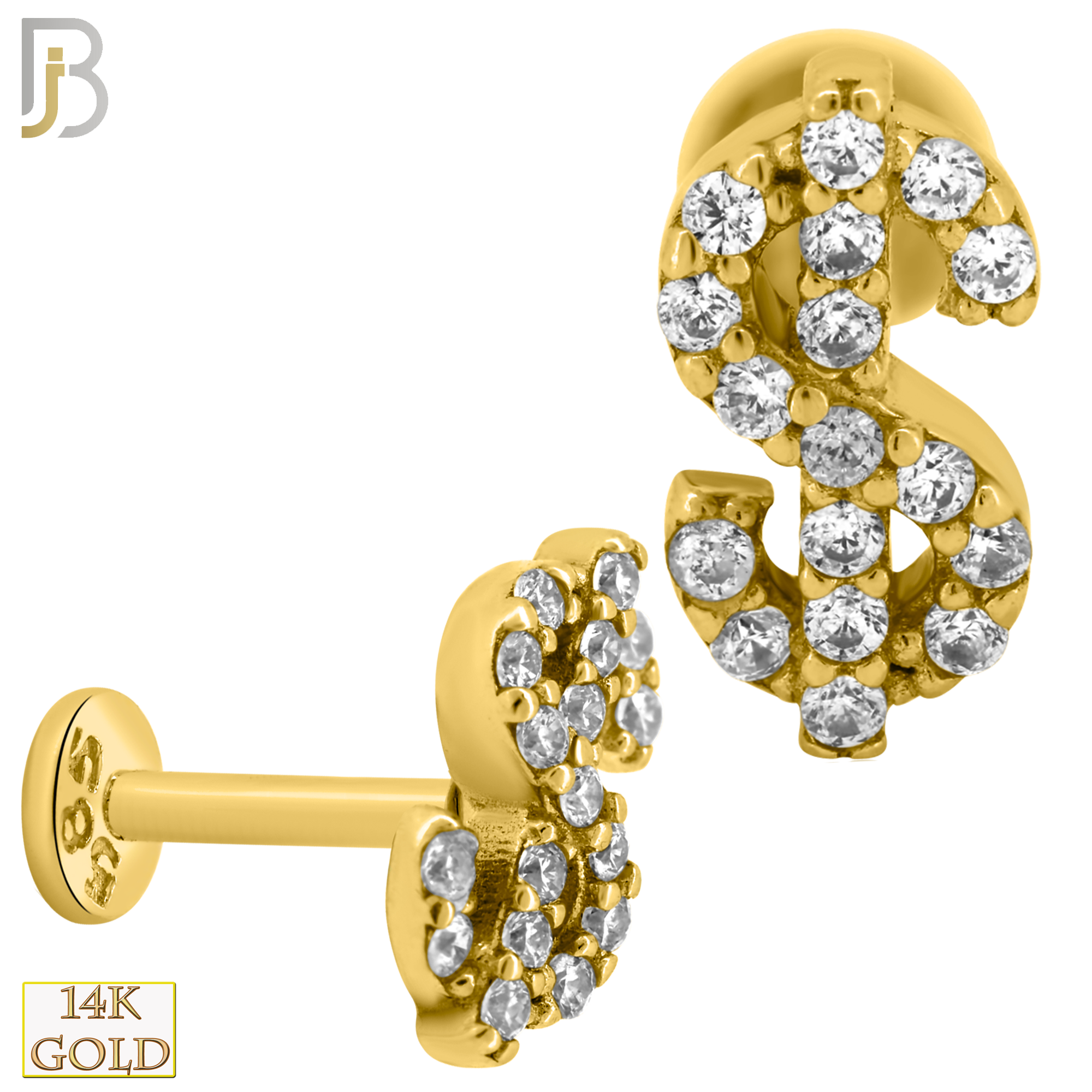 14-LB45 -  14k Yellow Gold Dollar Sign with CZ Labret image 0