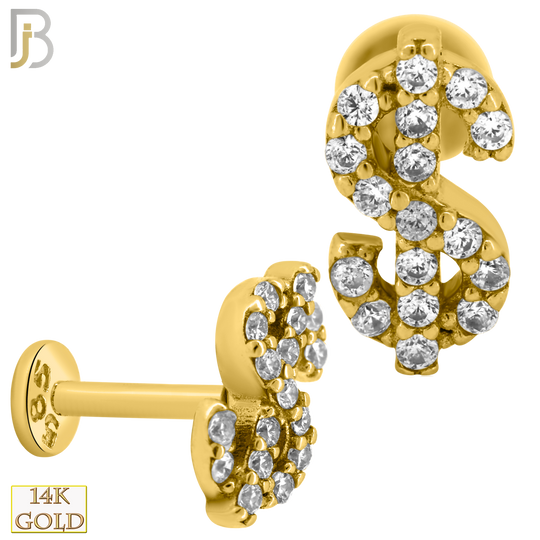 14-LB45 -  14k Yellow Gold Dollar Sign with CZ Labret image 0