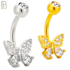 NB110 - 316L Surgical Steel Butterfly with Pear CZ in Both Lower Wings Belly Ring image 0
