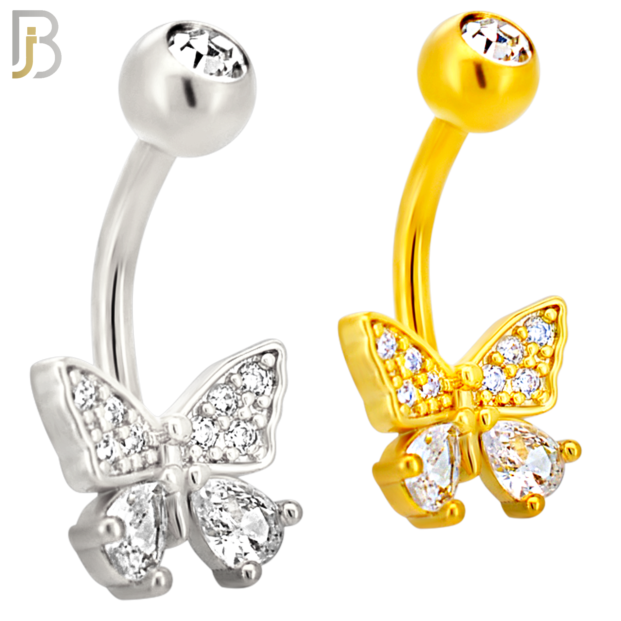 NB110 - 316L Surgical Steel Butterfly with Pear CZ in Both Lower Wings Belly Ring image 0