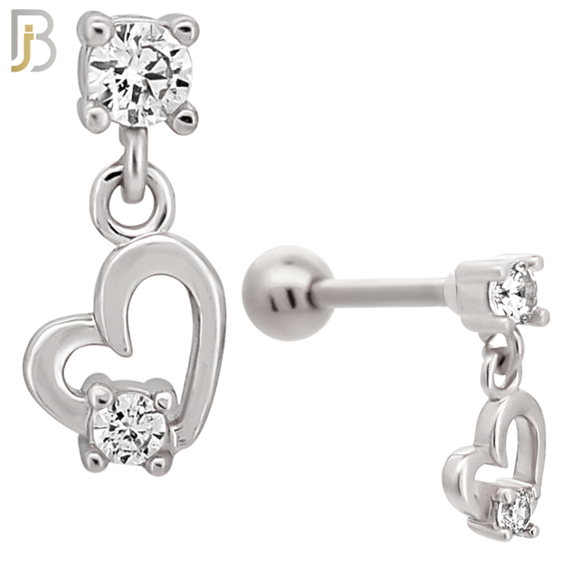 TB107 - 316L Stainless Steel Dangling Hollow Heart with CZ Tragus/Cartilage Barbell with Screw Ball Backing (PACK OF 6) image 1
