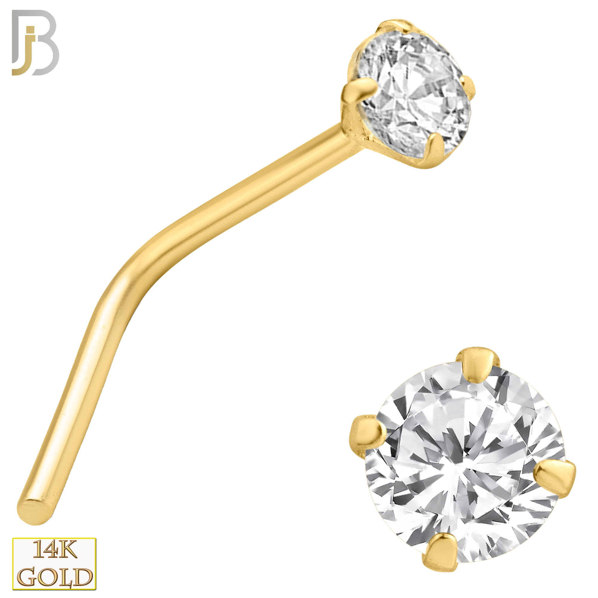 14-NR10CY-20 - 20g Thickness 14k Solid Yellow Gold Prong Setting  Round Cubic Zircona L-Shape image 4