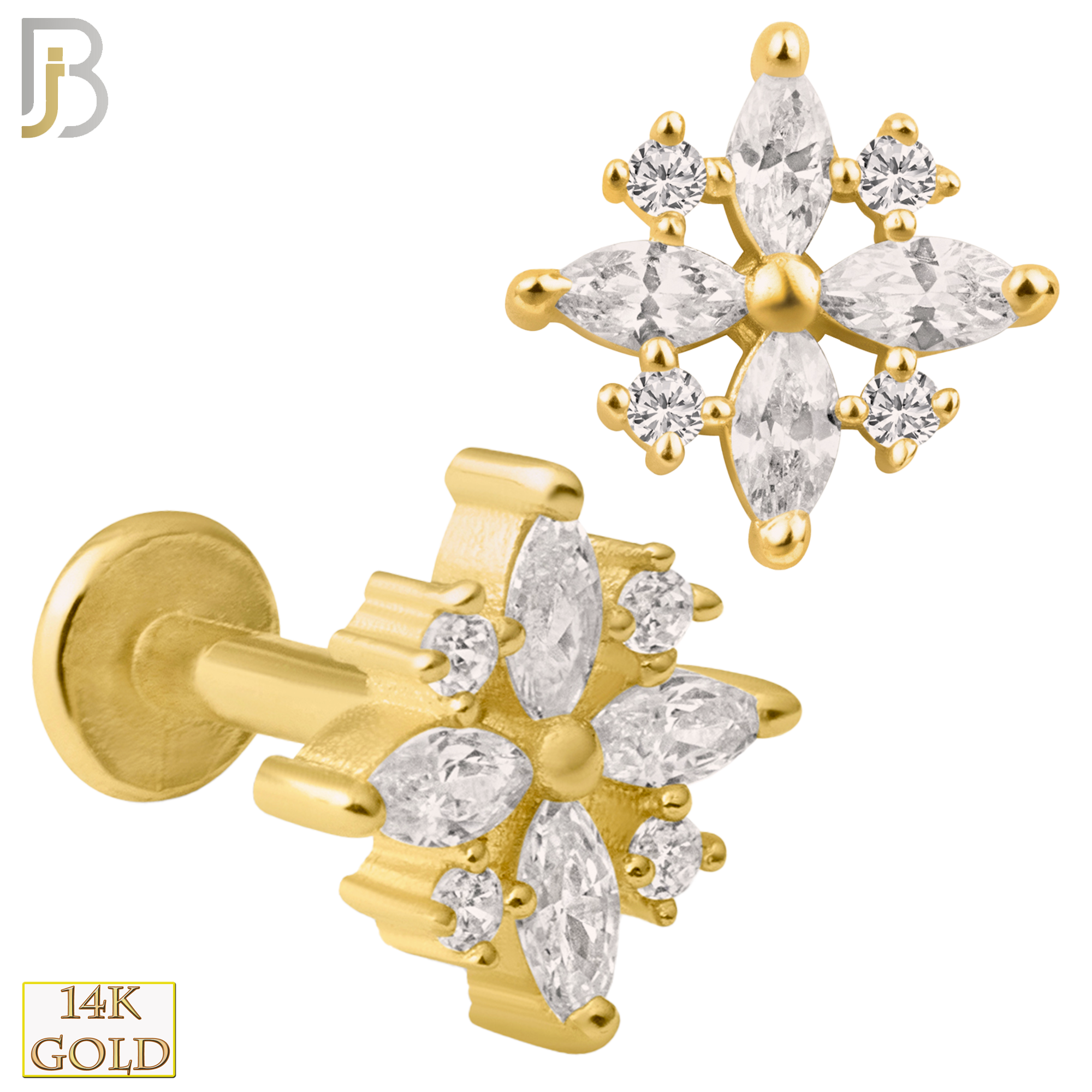 14-LB25 - 14k Yellow Gold Snowflake with Multi Zircon Labret image 0