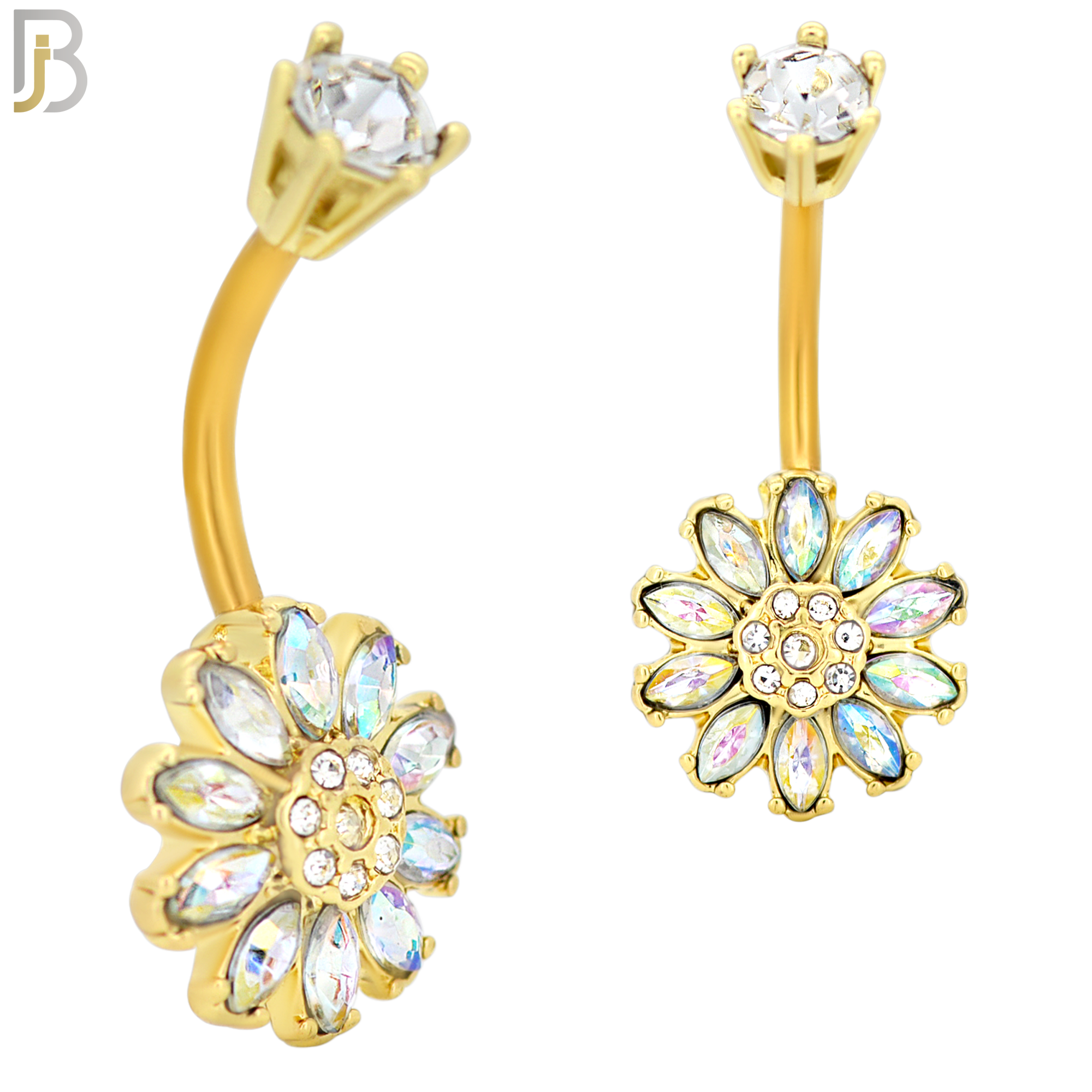 NB35 - 316L Stainless Steel Sunflower Zircon Banana Belly Navel Ring image 1