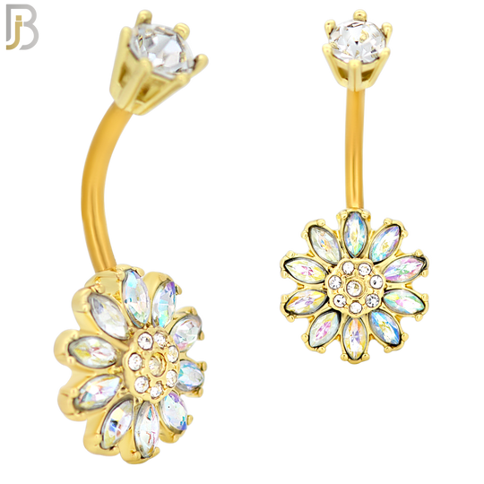 NB35 - 316L Stainless Steel Sunflower Zircon Banana Belly Navel Ring image 1