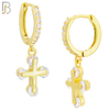ES104 - 316L Stainless Steel Dangling Cross with Zircon Huggies Clip On image 3