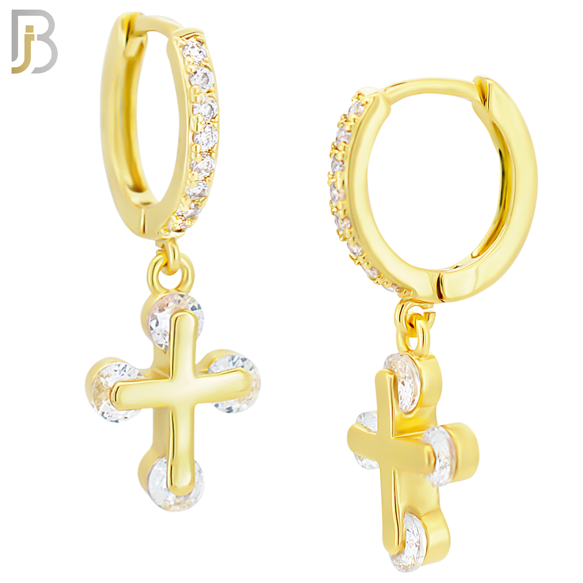 ES104 - 316L Stainless Steel Dangling Cross with Zircon Huggies Clip On image 3