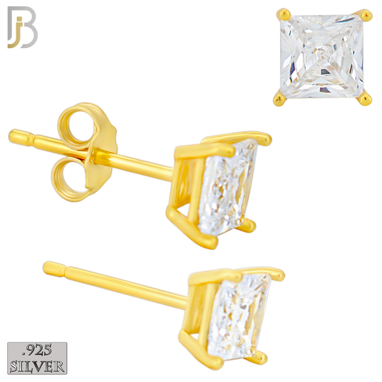 925-ES72-GC - .925 Sterling Silver Gold Plated Earring Stud Casting Square Princess Cut Prong Setting Clear Zircon image 4