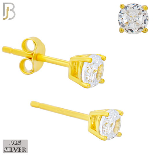 925-ES71-GC - .925 Sterling Silver Gold Plated Earring Stud Casting Round Prong Setting Clear Zircon - 4mm image