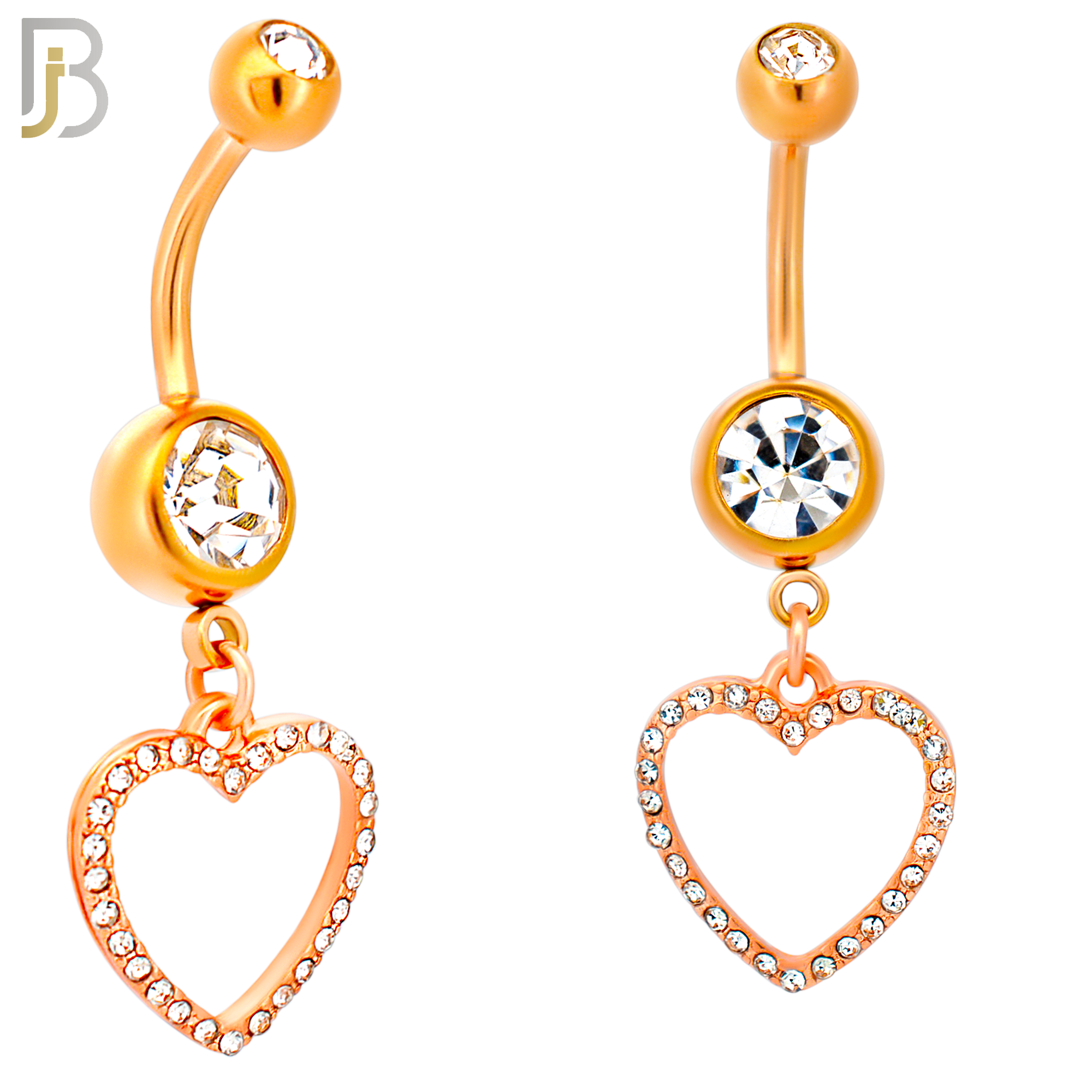N026  - 316L Stainless Steel Dangling Hollow Heart with Zircon Design Belly Ring with 4mm Screw Ball image 4
