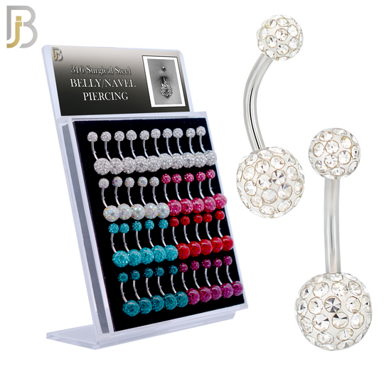 PK-NB19S - 316L Surgical Steel Screw Coated Multi Gem Ball Banana Belly Ring Pack of 40 image 0