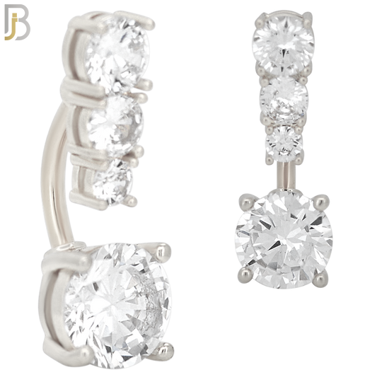 NB56 - 316L Stainless Steel Round Clear Zircon Banana Belly Navel Ring image 1
