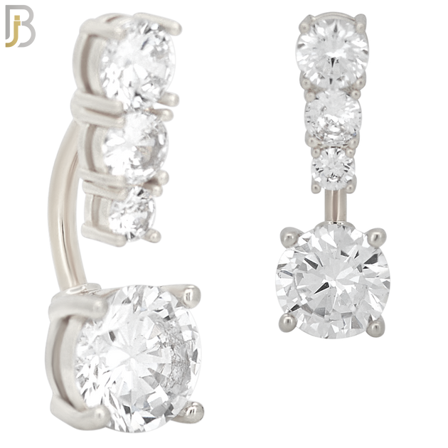 NB56 - 316L Stainless Steel Round Clear Zircon Banana Belly Navel Ring image 1