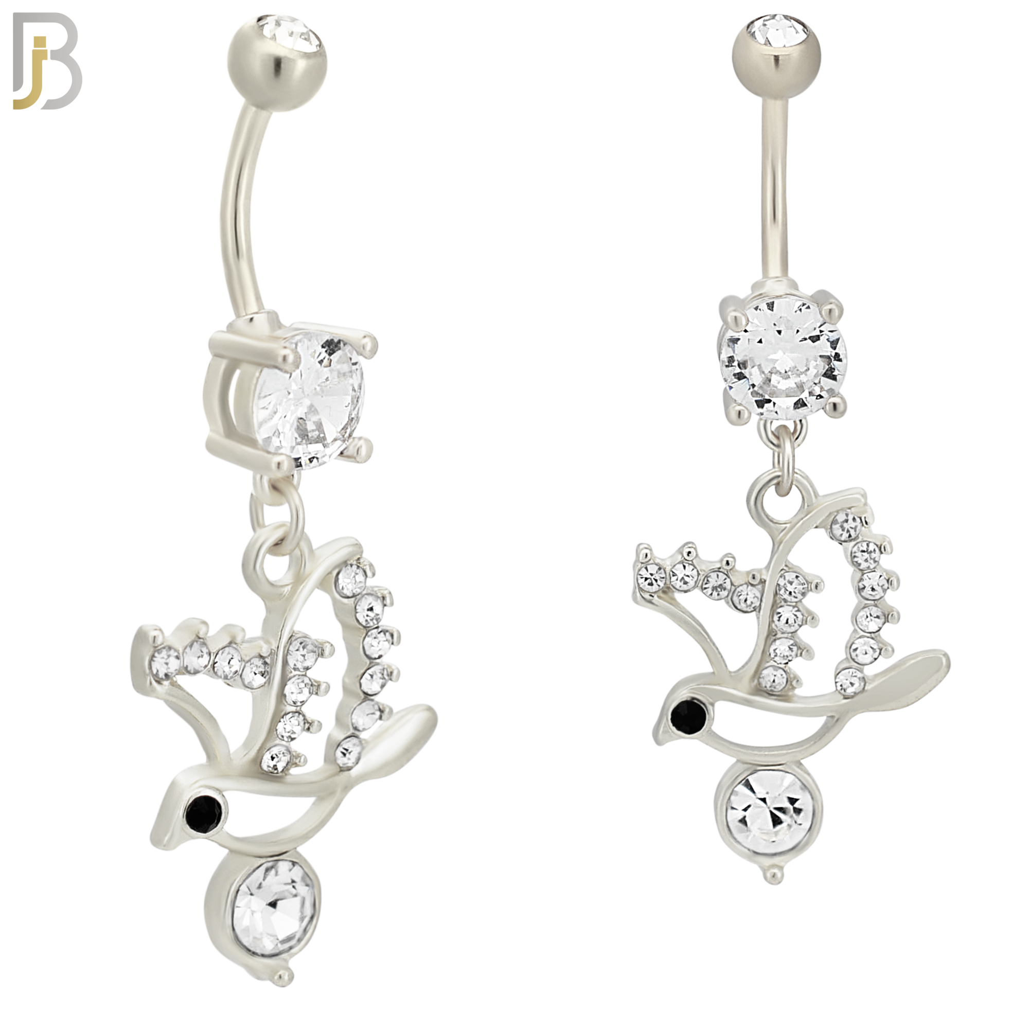 N0109  - 316L Stainless Steel Round Zircon with Dangling Flying Bird with Zircon Belly Ring image 1