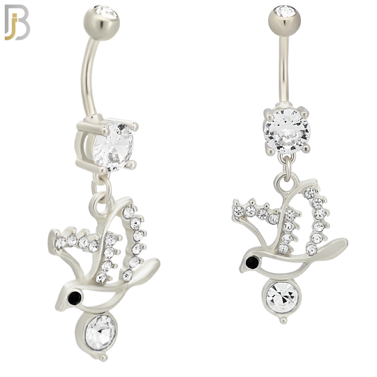 N0109  - 316L Stainless Steel Round Zircon with Dangling Flying Bird with Zircon Belly Ring image 1