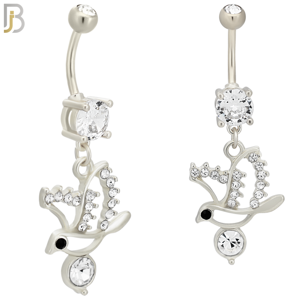 N0109  - 316L Stainless Steel Round Zircon with Dangling Flying Bird with Zircon Belly Ring image 1