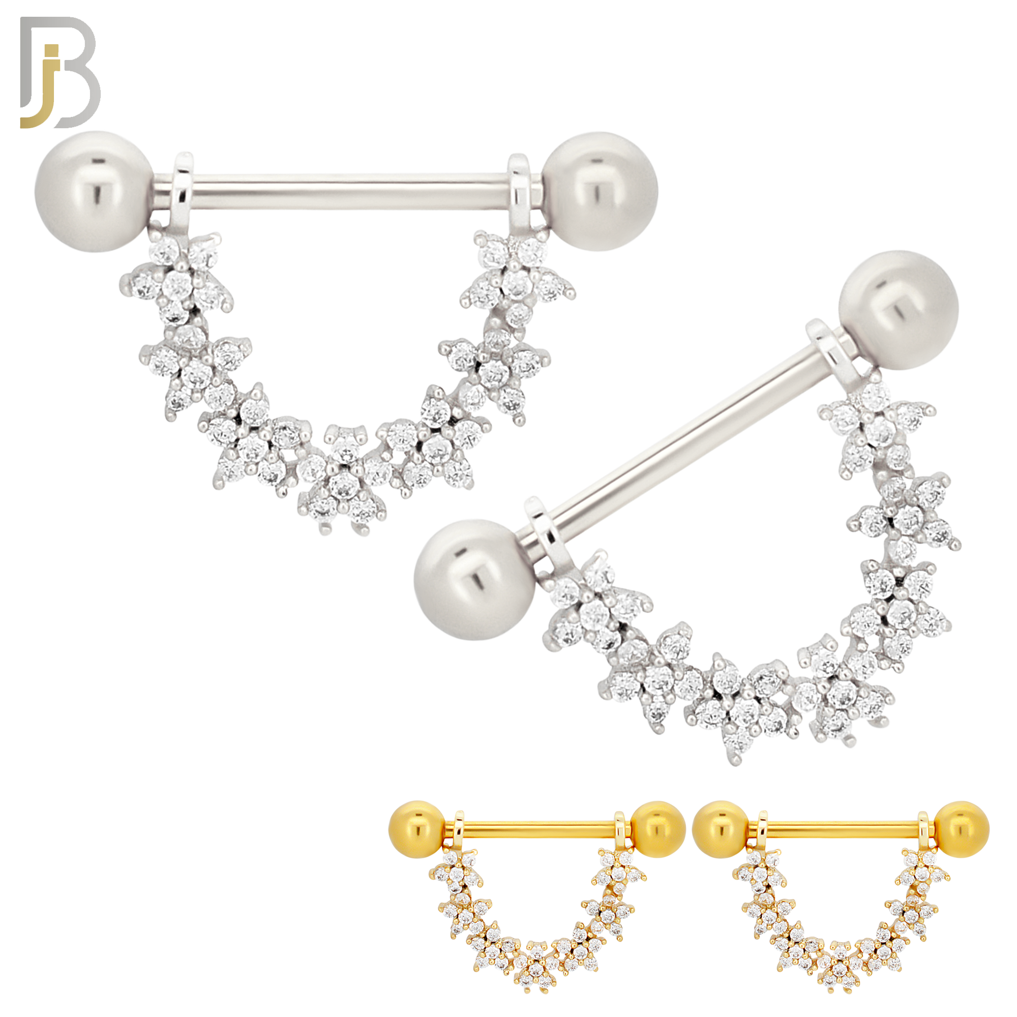 NP25 - 316L Surgical Steel Screw Bar with Vine Flower Zircon Pair image 0