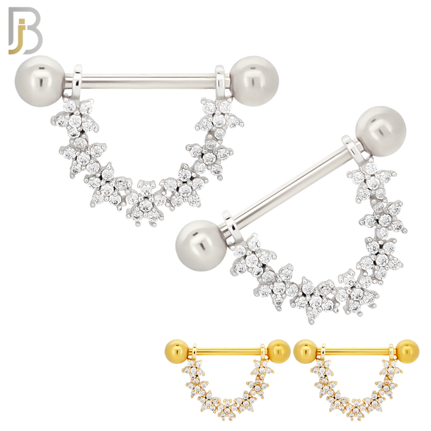 NP25 - 316L Surgical Steel Screw Bar with Vine Flower Zircon Pair image 0