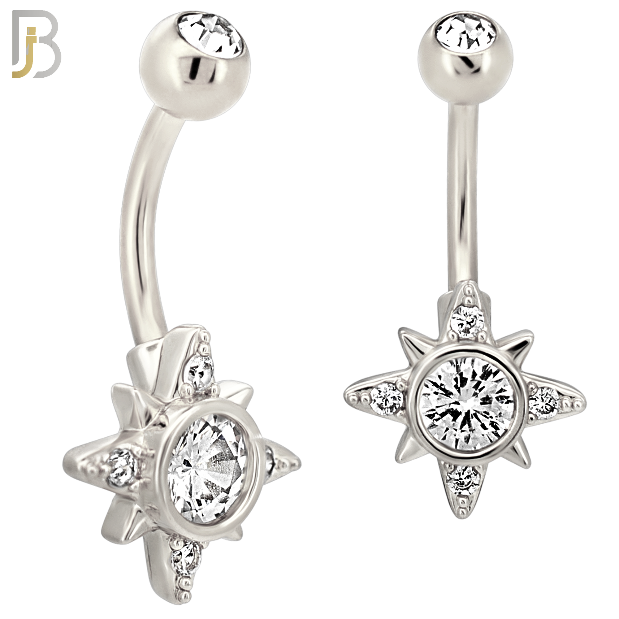 NB121 - 316L Surgical Steel Sun with Round CZ Center Belly Ring image 1