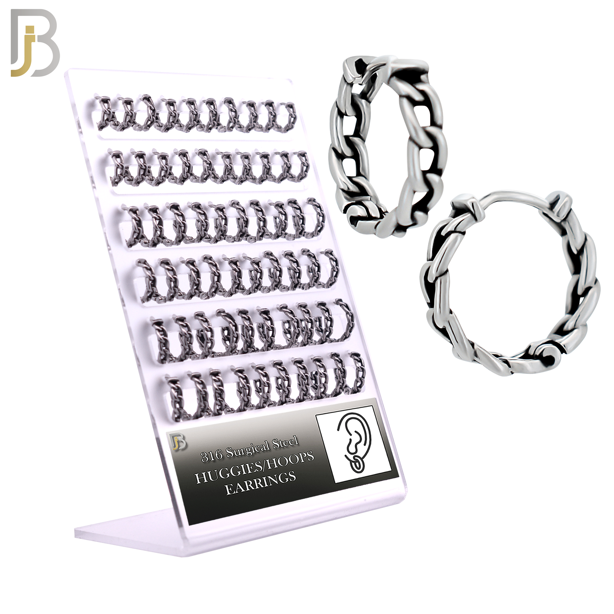 PK-ES130 - Stainless Steel Vintage Tribal Chain Huggies Hoops Earrings-Pack of 30 Pairs image 0