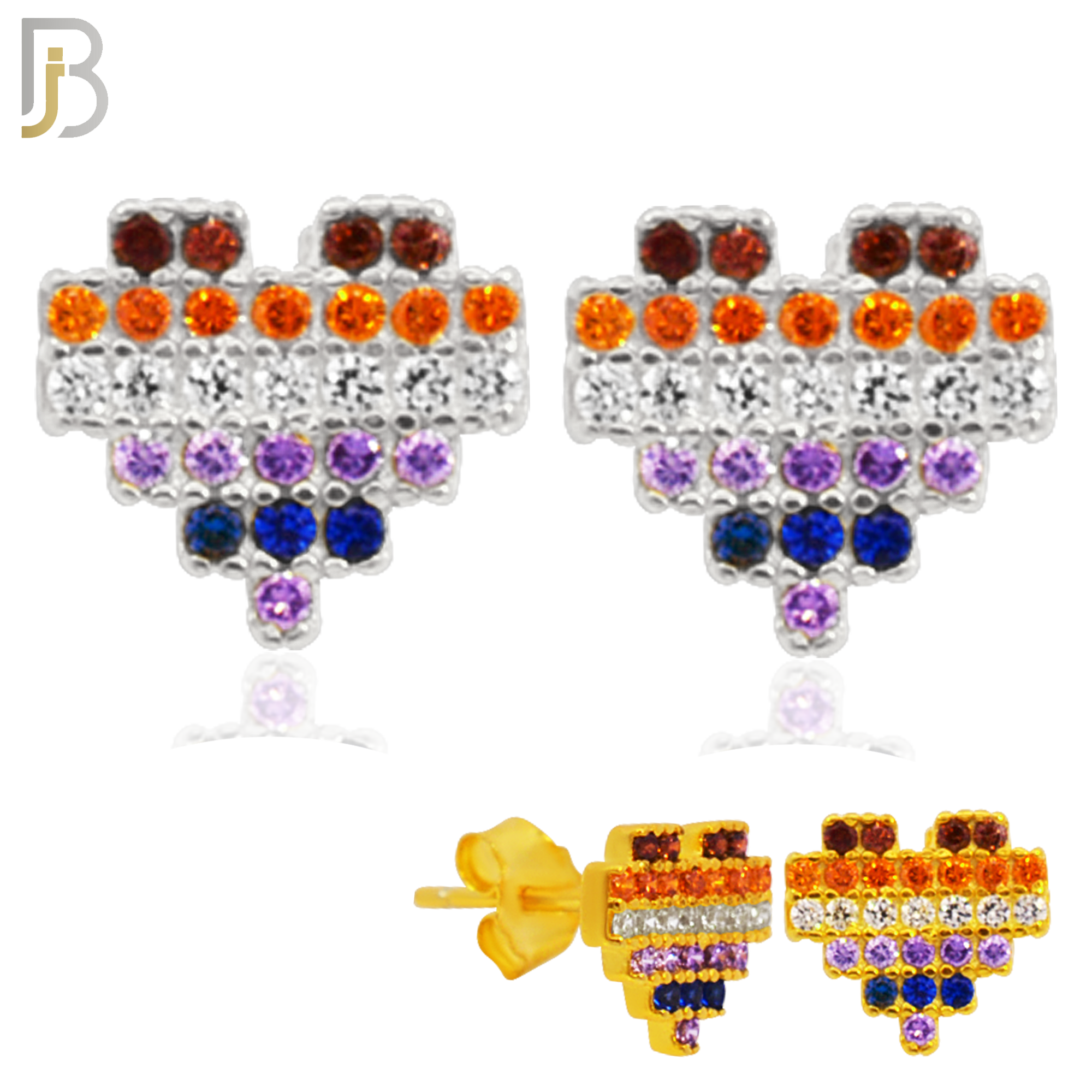 925-ES228S – 925 Sterling Silver Pixelated Heart Design Earring Stud with Multi Colored Zircon image 0