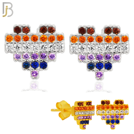 925-ES228S – 925 Sterling Silver Pixelated Heart Design Earring Stud with Multi Colored Zircon image 0
