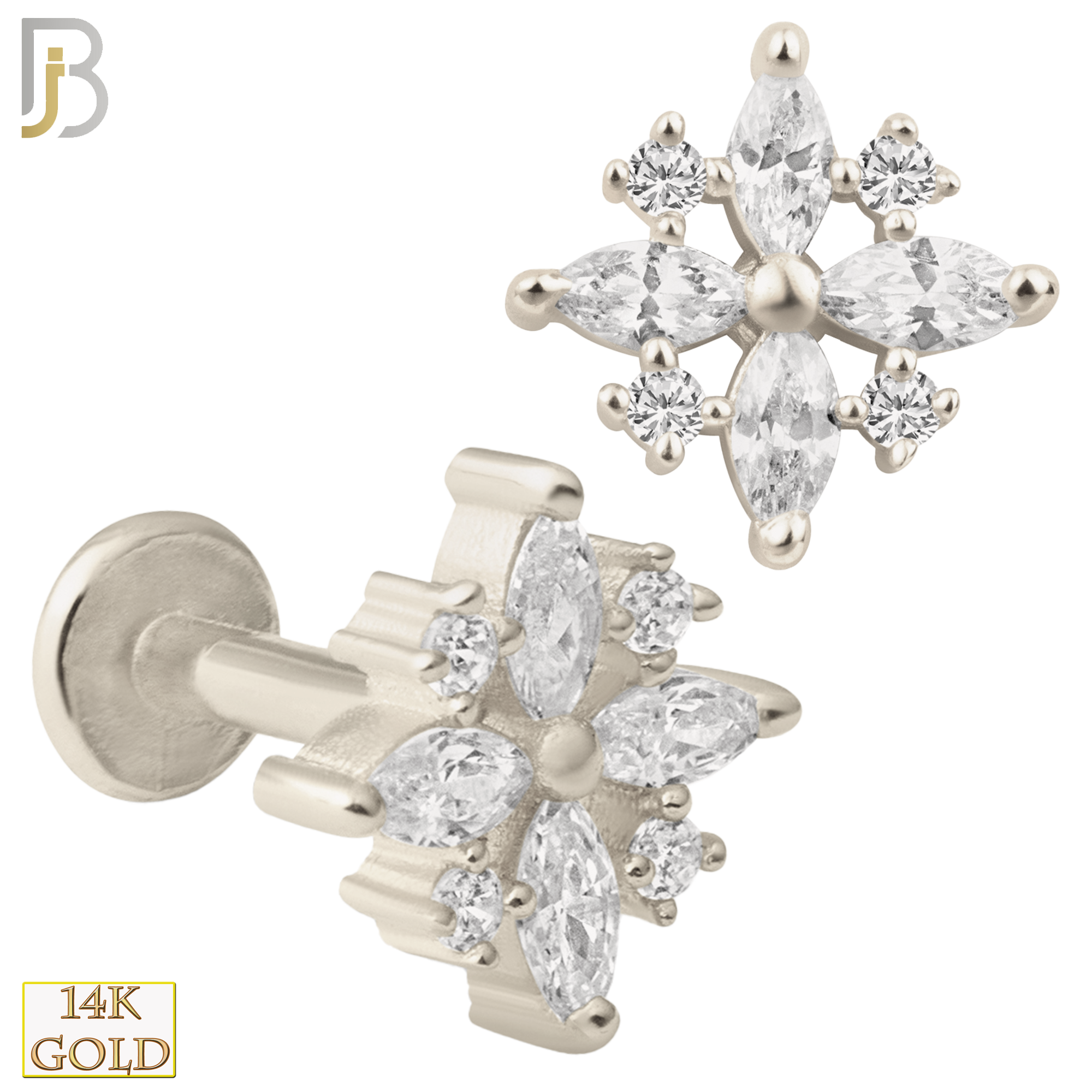 14-LB25 - 14k Yellow Gold Snowflake with Multi Zircon Labret image 1