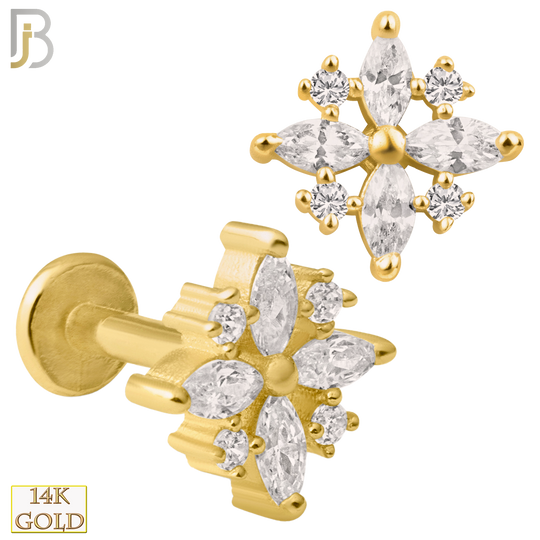14-LB25 - 14k Yellow Gold Snowflake with Multi Zircon Labret - Yellow Gold image