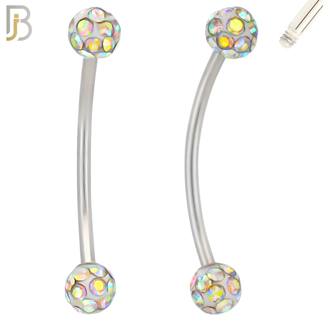 EC05S14-14 - 14g Thickness 316L Surgical Steel Snake Eye 14mm Long Curved Barbell Coated Multi Zircon Externally Threaded (PACK OF 4) image 7