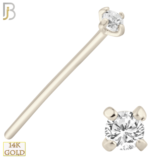 14-NR02CW-20 - 20g Thickness 14k Solid White Gold Prong Setting  Round Cubic Zircona Nose Stud Bend-it Yourself, Nose Straight  - 1.5mm image