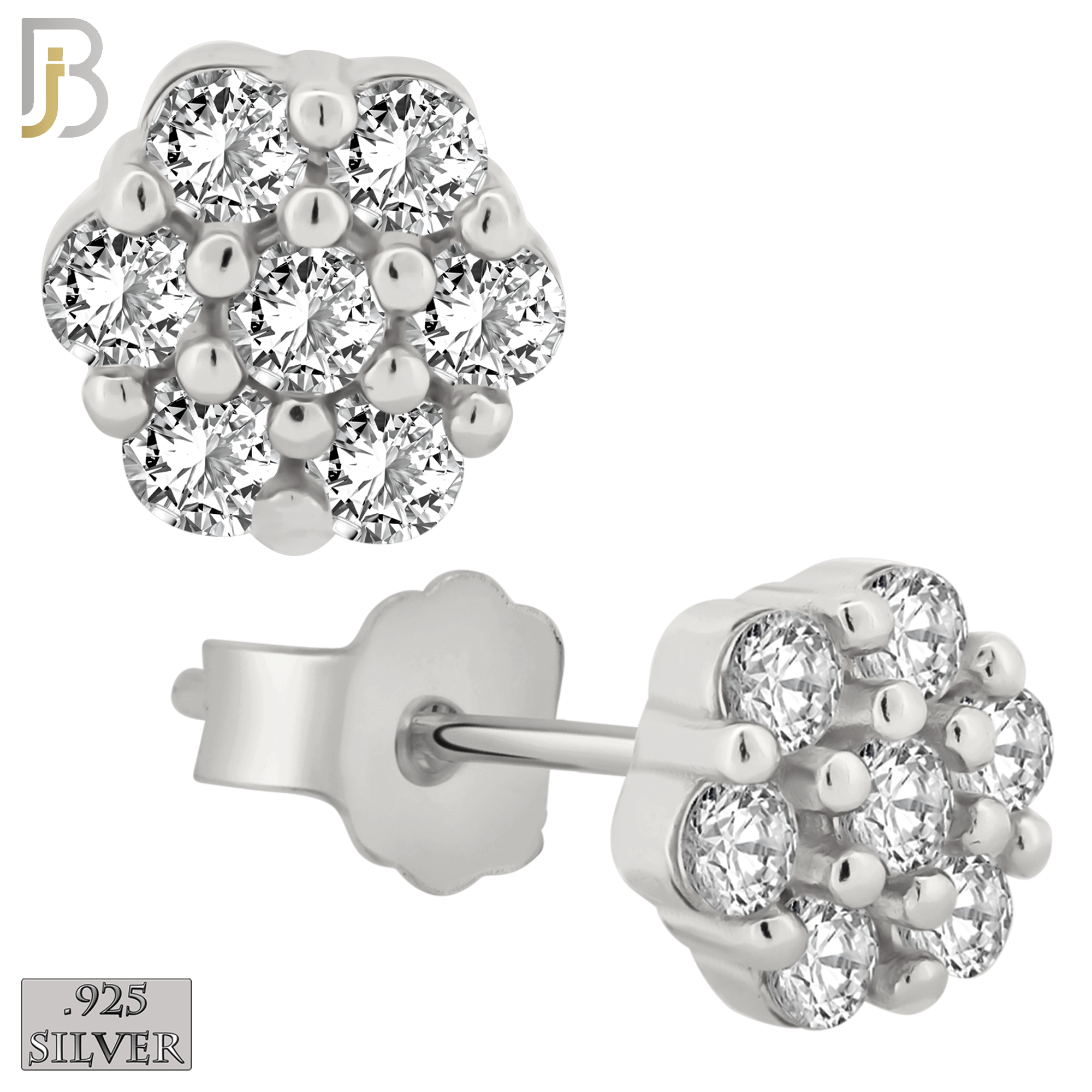 925-ES32 - .925 Sterling Silver 5mm Flower Prong Zircon Earring Stud image 1