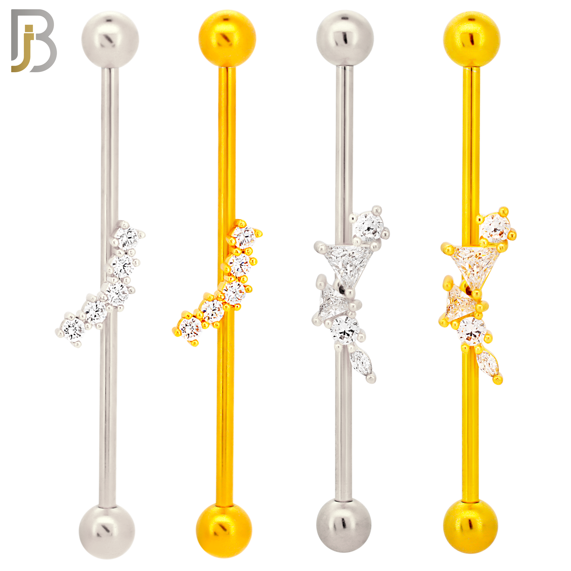 PK-BB56M - 316L Surgical Steel Screw Bar with Two Design Barbell Industrial Steel and Gold Plated Pack of 16 pcs image 1