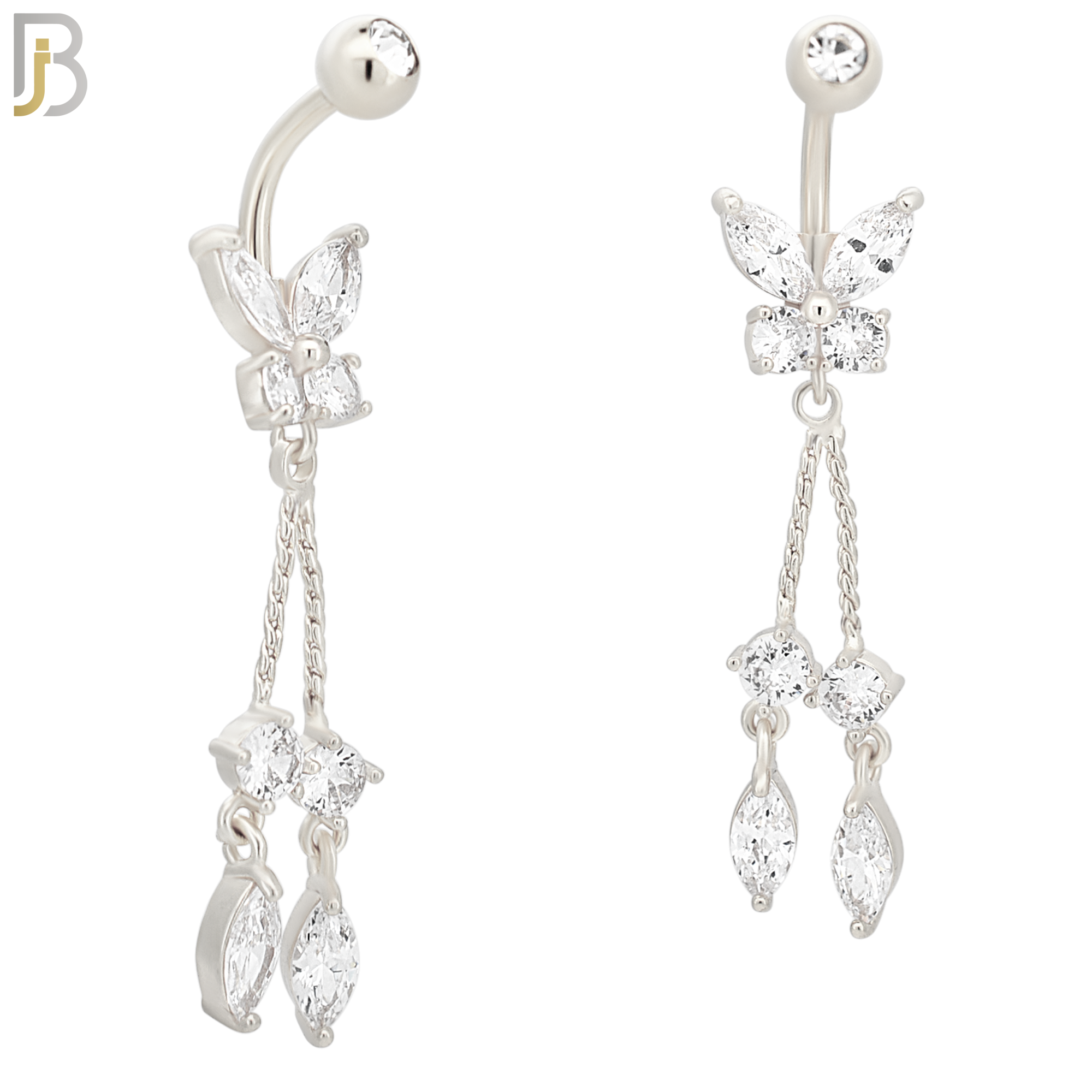 N093  - 316L Stainless Steel Butterfly with Dangling Round and Marquise Zircon image 1