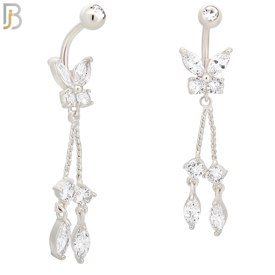 N093  - 316L Stainless Steel Butterfly with Dangling Round and Marquise Zircon image 1